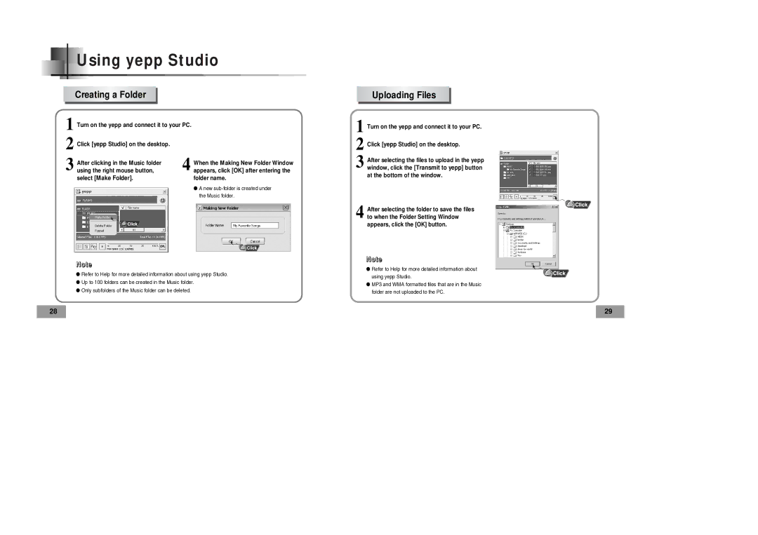 Samsung YP-60V manual Creating a Folder Uploading Files, Select Make Folder 