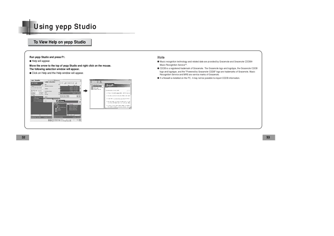 Samsung YP-60V manual To View Help on yepp Studio 