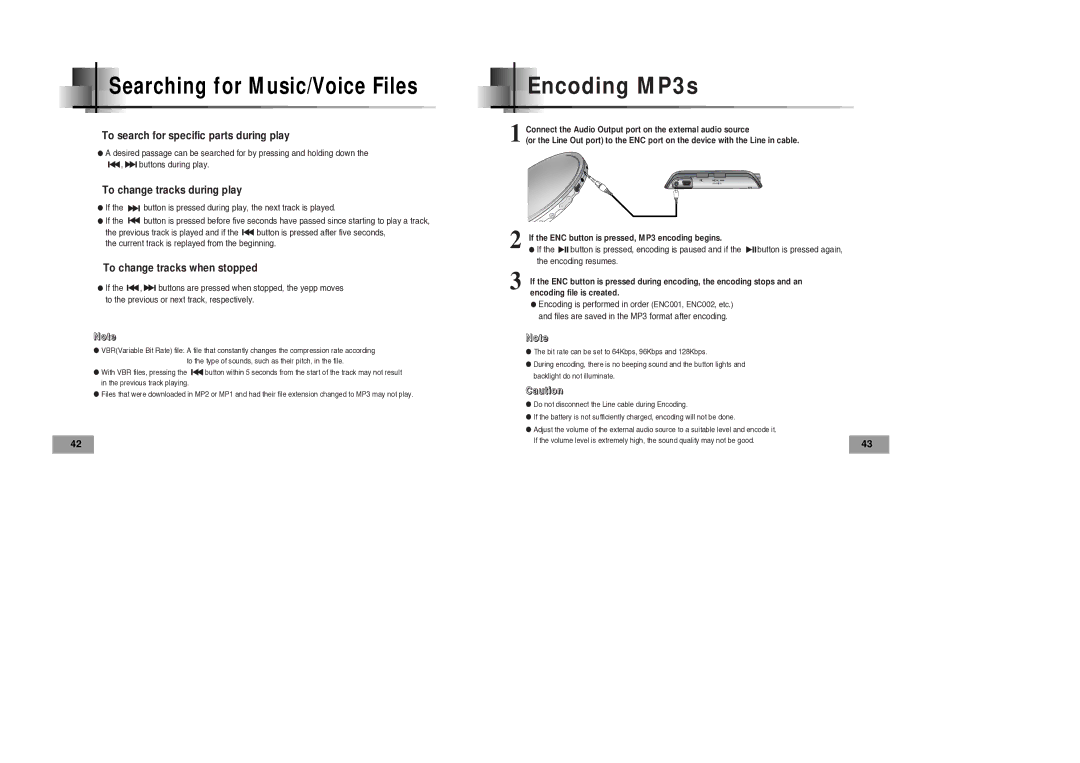 Samsung YP-60V manual Encoding MP3s, Searching for Music/Voice Files 