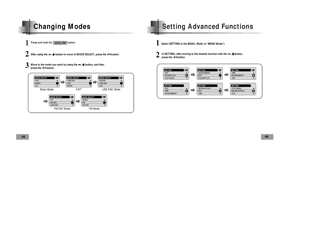 Samsung YP-60V manual Changing Modes, Press and hold the button 