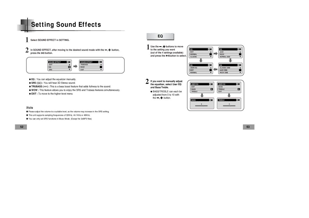 Samsung YP-60V manual Setting Sound Effects 