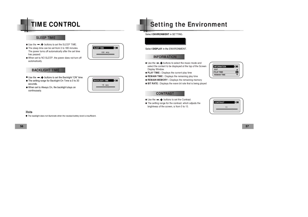 Samsung YP-60V manual Time Control, Setting the Environment 