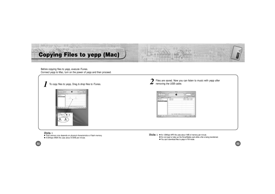 Samsung YP-700 manual Copying Files to yepp Mac, Removing the USB cable 