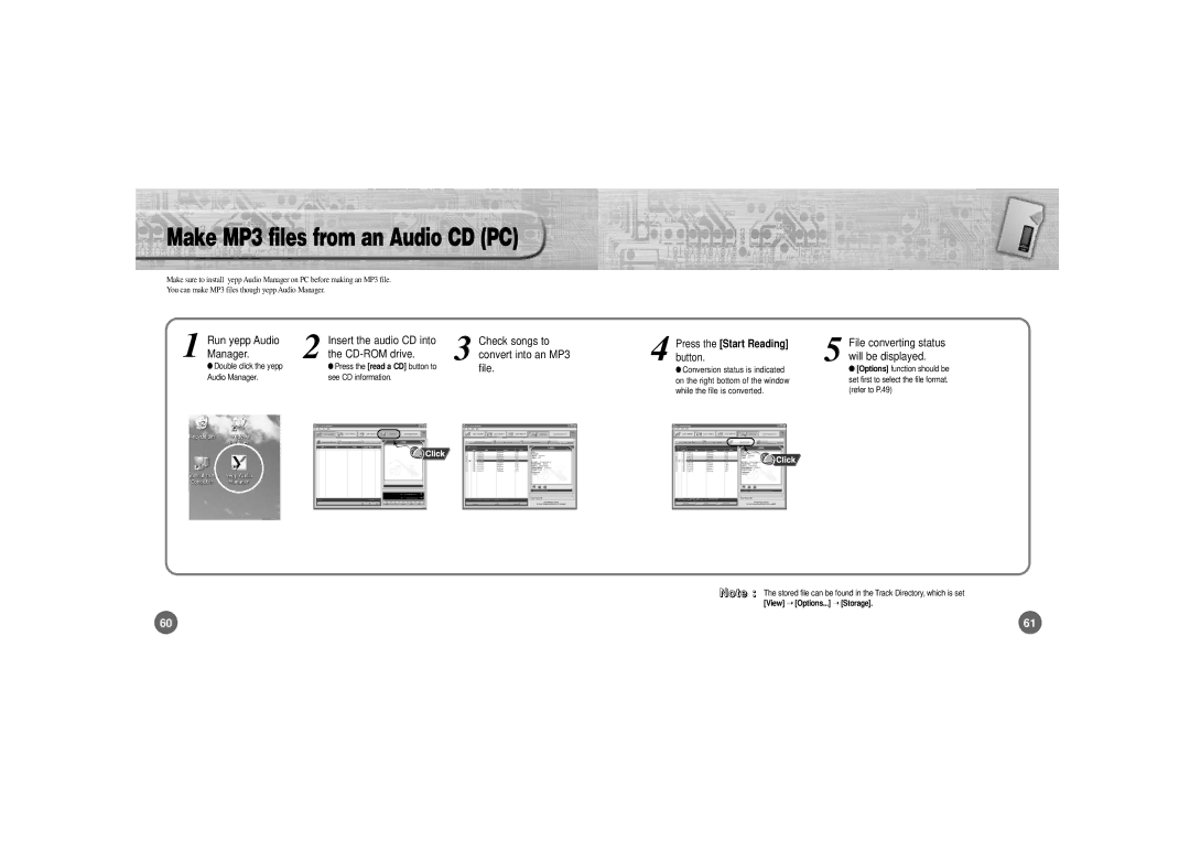 Samsung YP-700 manual File, Run yepp Audio, Start Reading, Button Will be displayed 