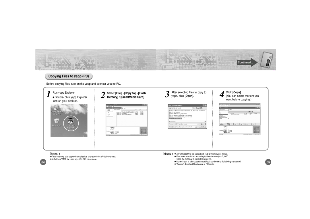 Samsung YP-700 manual Copying Files to yepp PC 