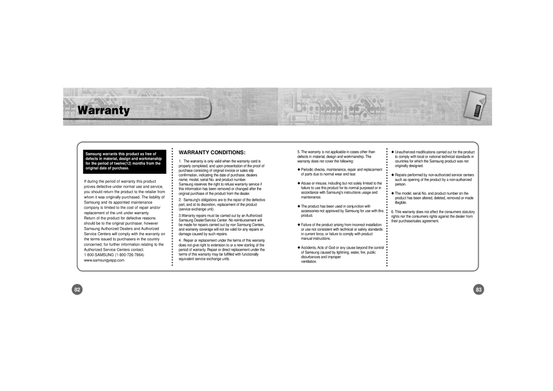 Samsung YP-700 manual Warranty Conditions 