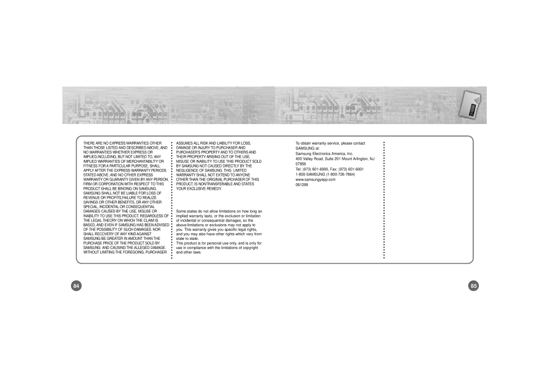 Samsung YP-700 manual There are no Express Warranties Other 