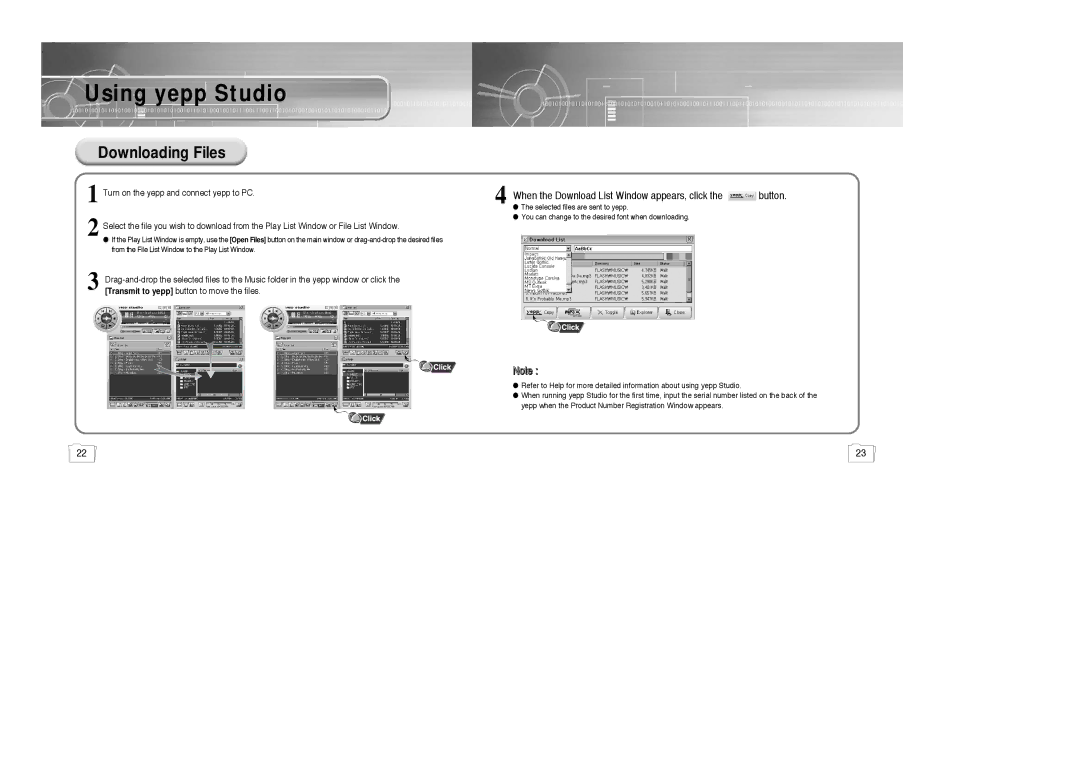 Samsung YP-780, AH68-01510S, 20051027153106109 manual Using yepp Studio, Downloading Files 