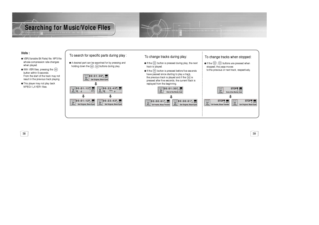 Samsung 20051027153106109, YP-780, AH68-01510S manual Searching for Music/Voice Files 