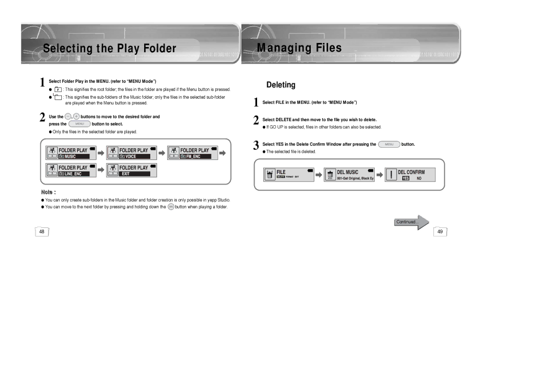 Samsung AH68-01510S, YP-780, 20051027153106109 manual Managing Files, Deleting 