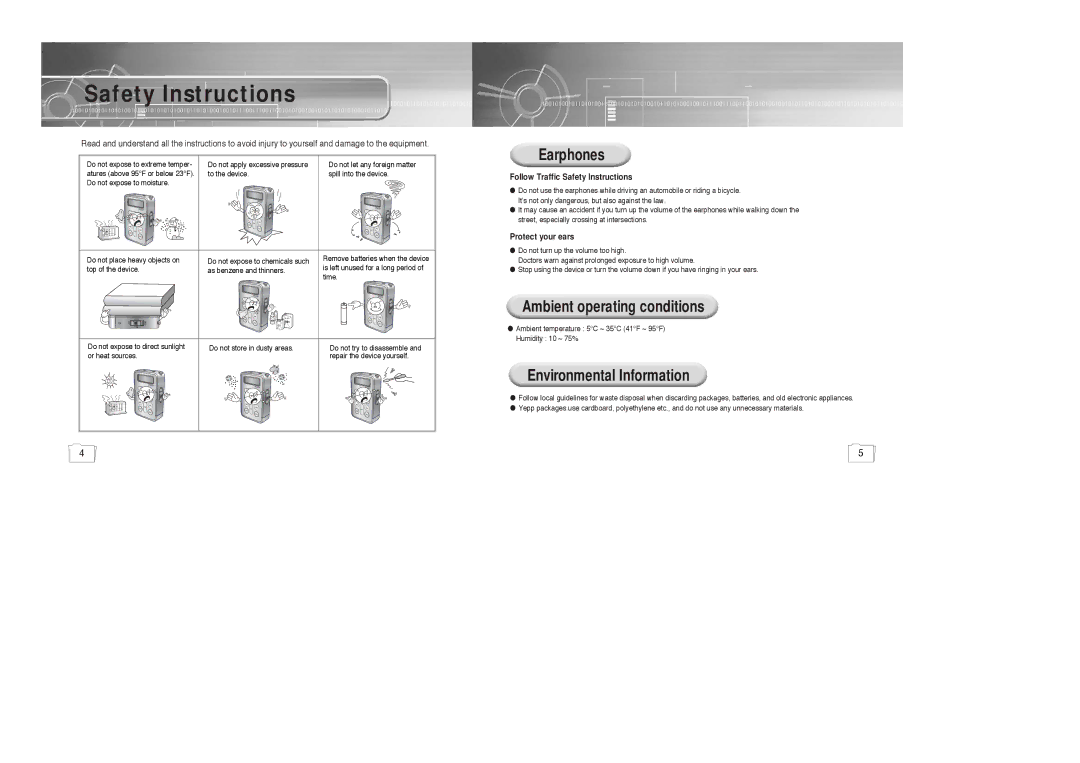 Samsung YP-780, AH68-01510S, 20051027153106109 manual Safety Instructions 