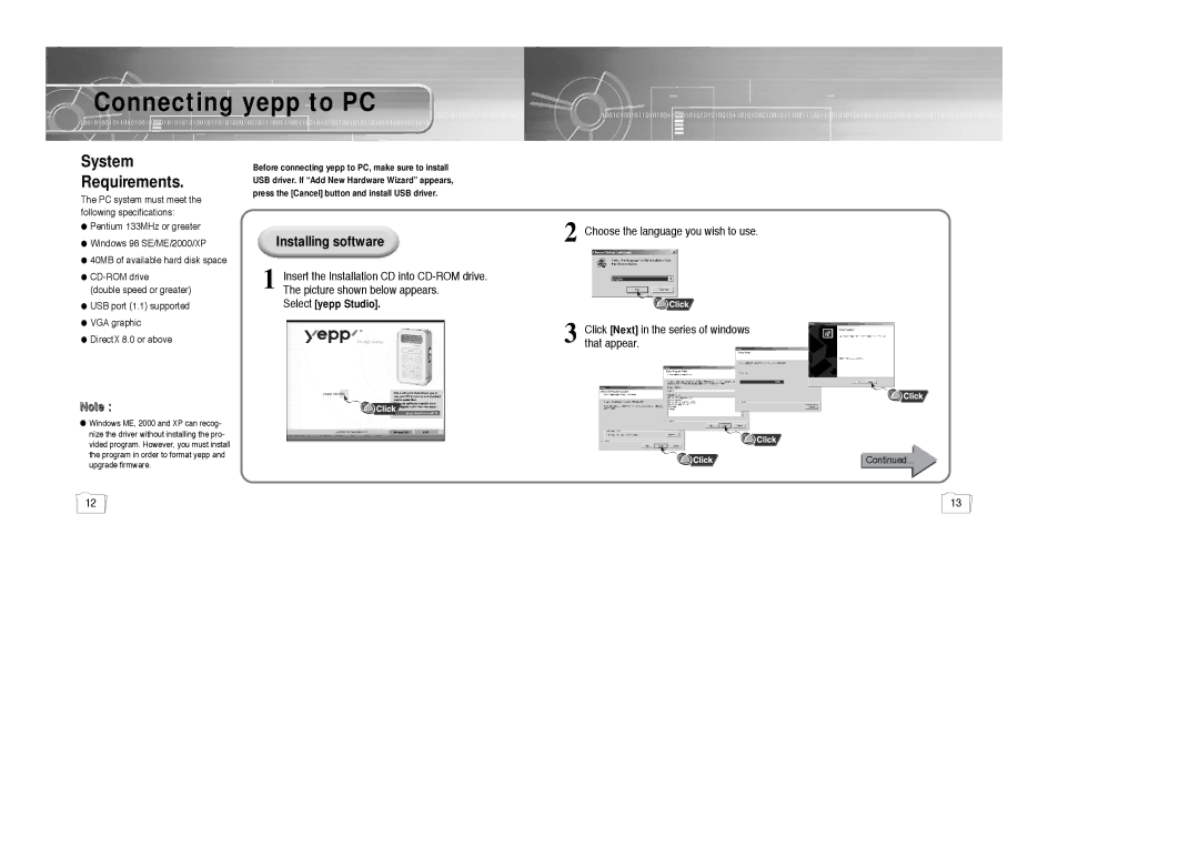 Samsung AH68-01510S, YP-780, 20051027153106109 manual Connecting yepp to PC, System Requirements 