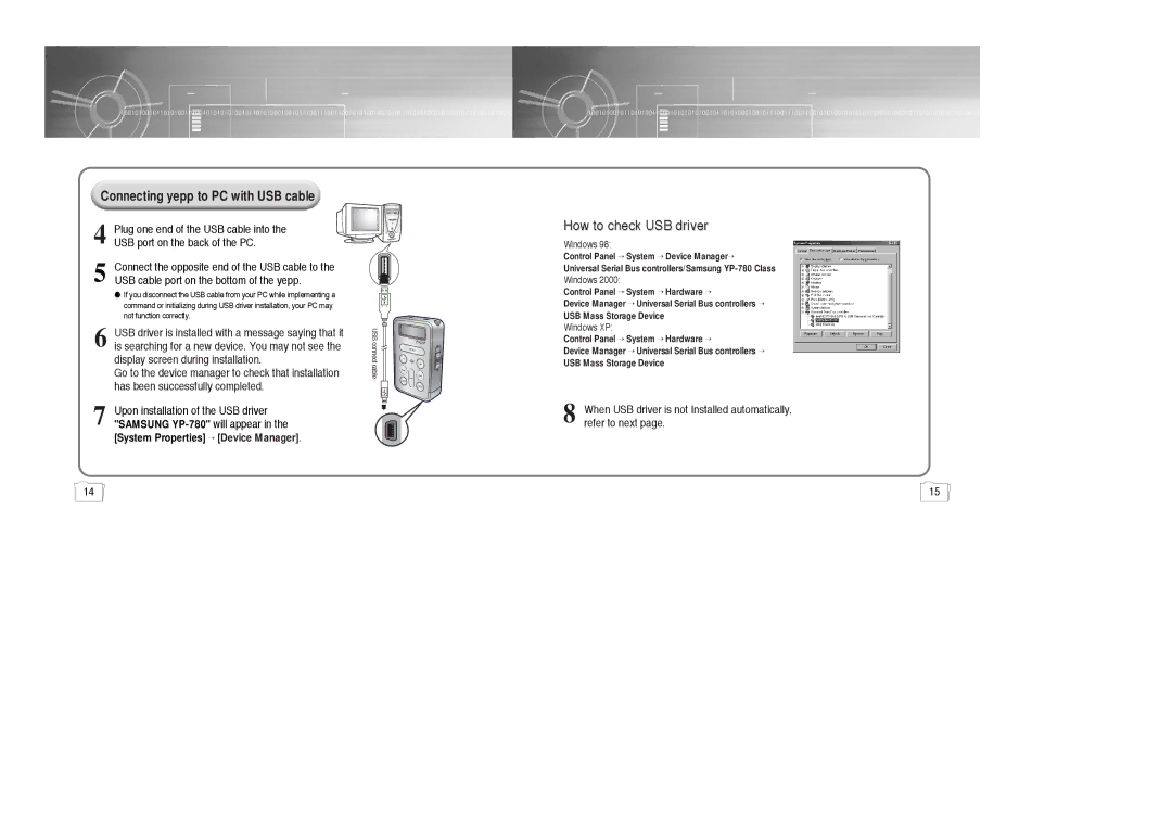 Samsung 20051027153106109, YP-780, AH68-01510S manual How to check USB driver 