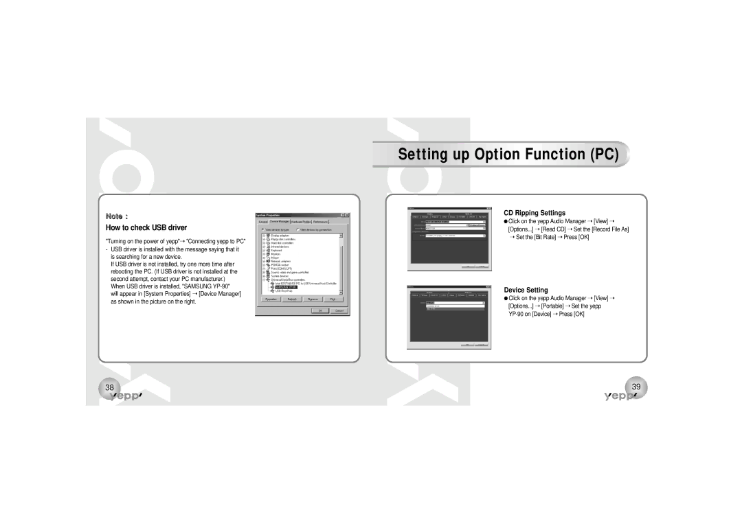 Samsung YP-90H, YP-90S manual CD Ripping Settings, Device Setting 