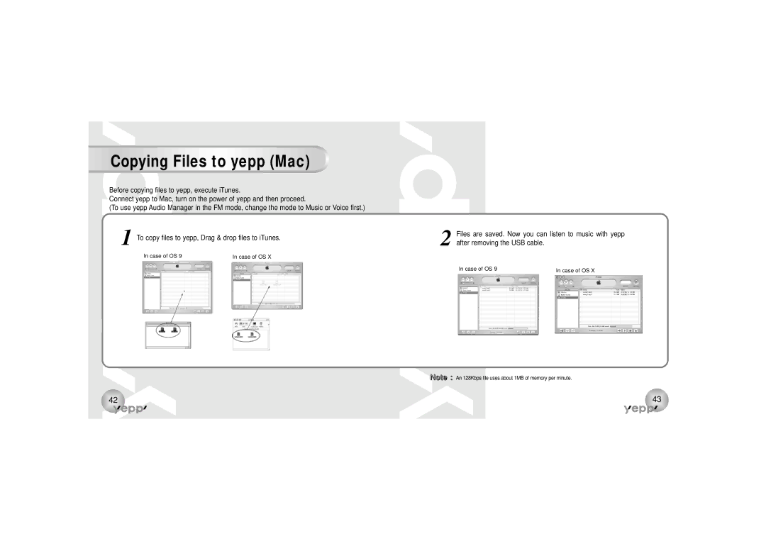 Samsung YP-90H, YP-90S manual Copying Files to yepp Mac 