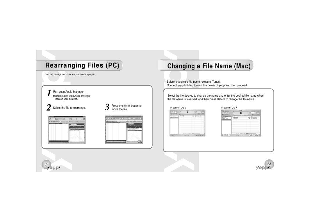 Samsung YP-90S, YP-90H manual Rearranging Files PC, You can change the order that the files are played 