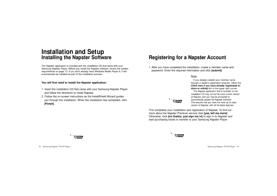 Samsung YP-910 user manual Installing the Napster Software, Registering for a Napster Account 