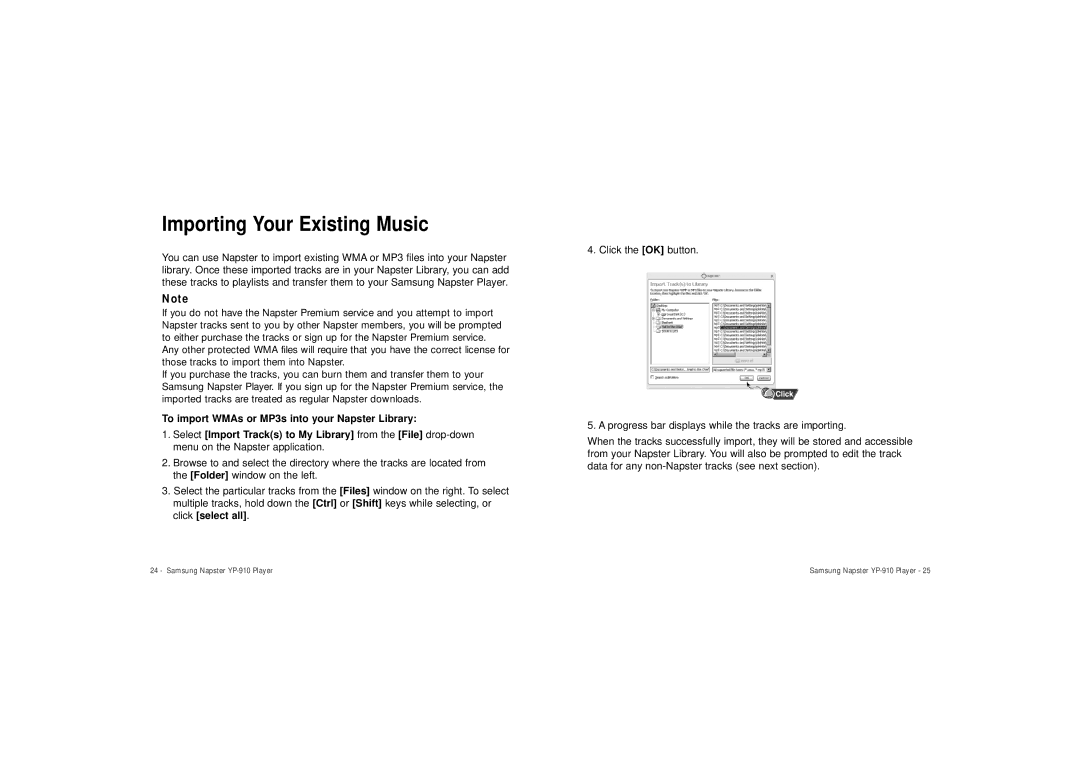 Samsung YP-910 user manual Importing Your Existing Music 