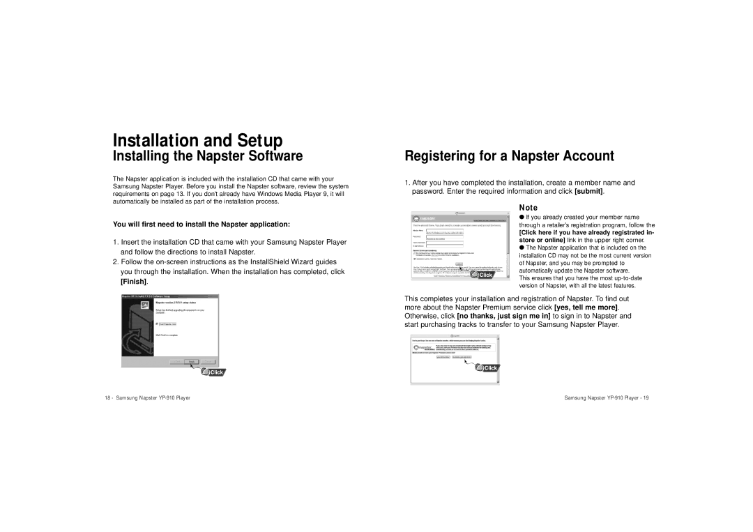 Samsung YP-910GS/XAA manual Installing the Napster Software, Registering for a Napster Account 