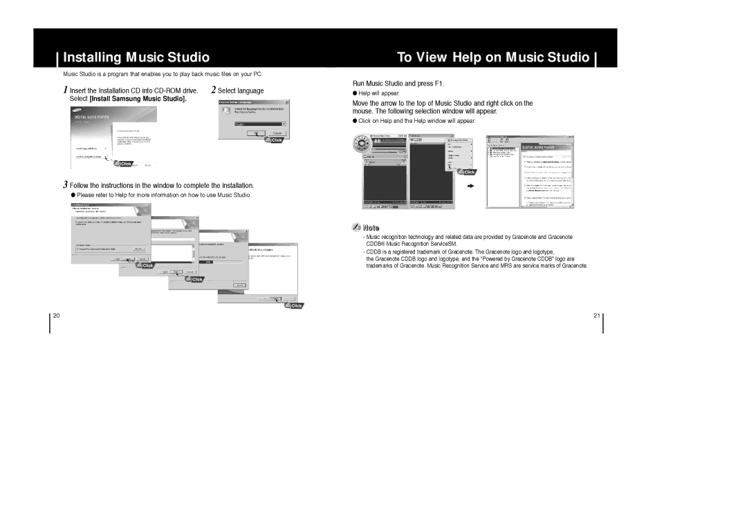 Samsung YP-C1Z/XSV, YP-C1V/XSV manual Installing Music Studio, To View Help on Music Studio, Run Music Studio and press F1 