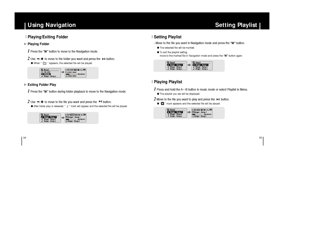 Samsung YP-C1X/XSV, YP-C1V/XSV, YP-C1H/XSV, YP-C1Z/XSV manual Setting Playlist, Playing/Exiting Folder, Playing Playlist 