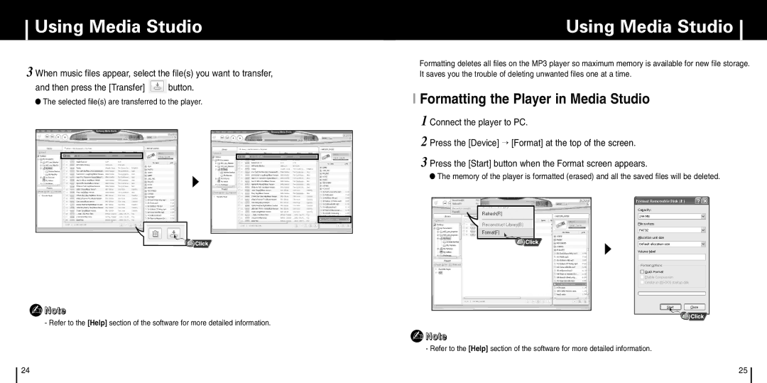 Samsung YP-C1X manual Formatting the Player in Media Studio 