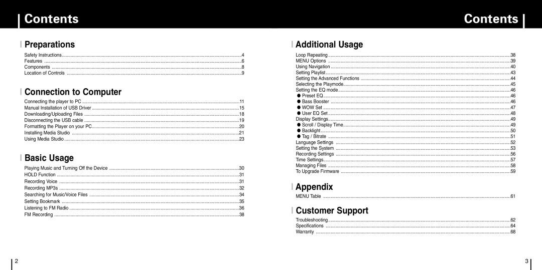 Samsung YP-C1X manual Contents 