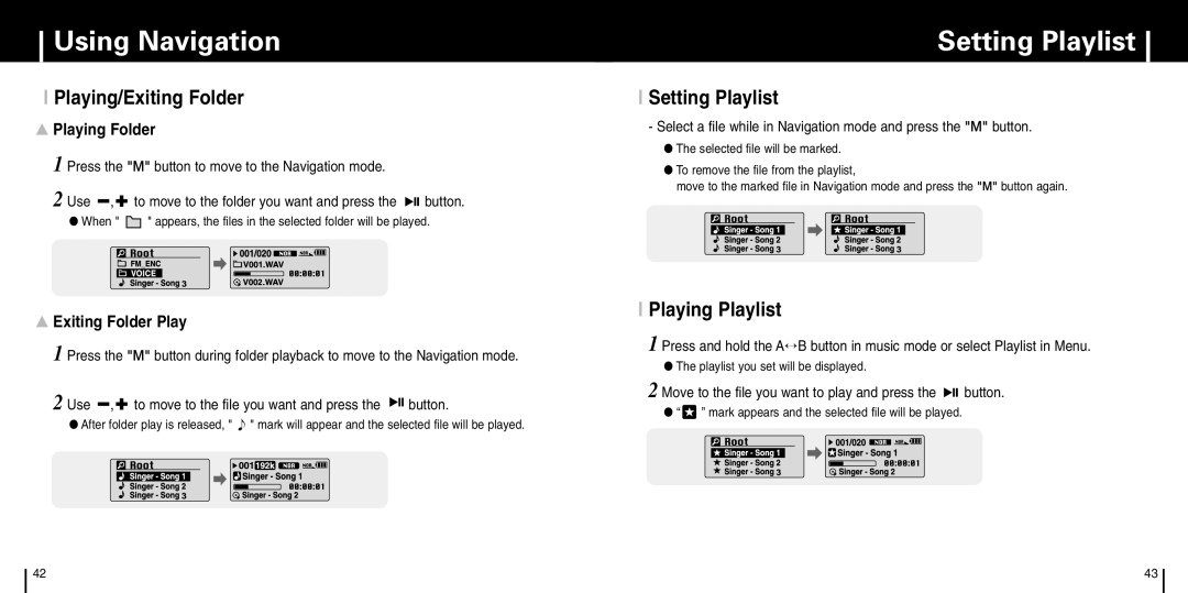 Samsung YP-C1X manual Setting Playlist, Playing/Exiting Folder, Playing Playlist 