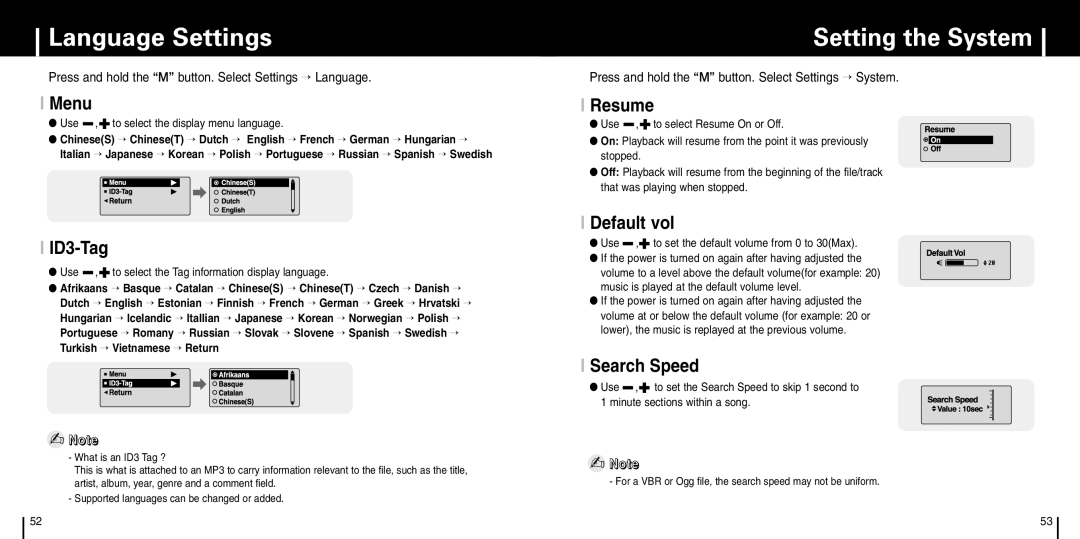 Samsung YP-C1X manual Language Settings, Setting the System 