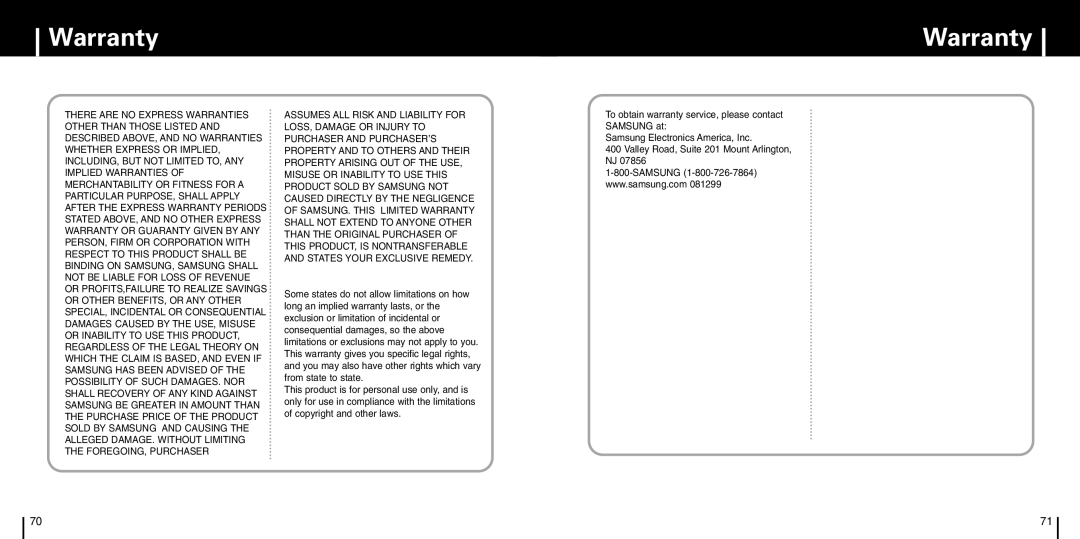 Samsung YP-C1X manual Warranty 