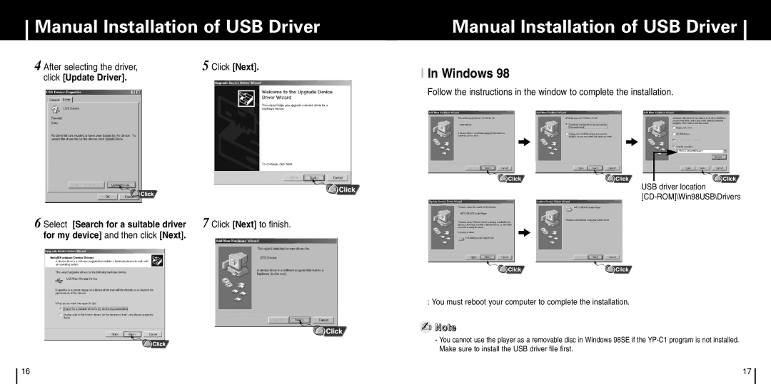 Samsung YP-C1X manual Windows, After selecting the driver 