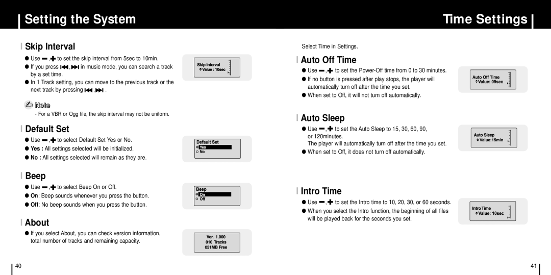 Samsung YP-C1Z/ELS, YP-C1XBL/ELS, YP-C1X/ELS, YP-C1V/ELS manual Time Settings 