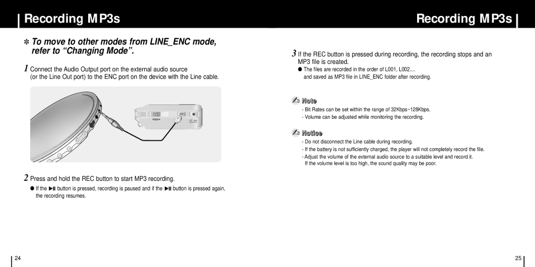 Samsung YP-C1Z/ELS, YP-C1XBL/ELS, YP-C1X/ELS, YP-C1V/ELS manual Recording MP3s 