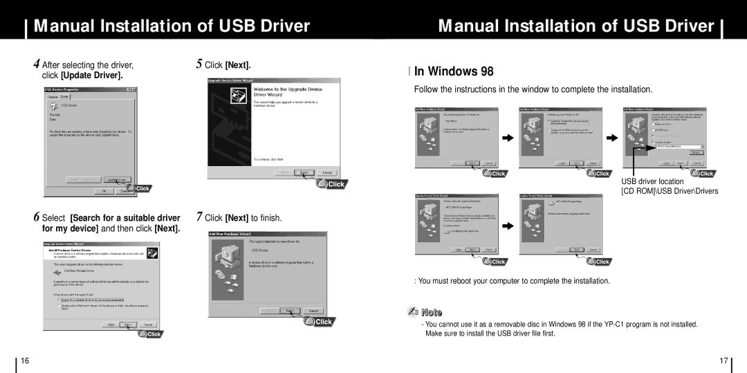 Samsung YP-C1Z/ELS, YP-C1XBL/ELS, YP-C1X/ELS, YP-C1V/ELS manual Windows, After selecting the driver 