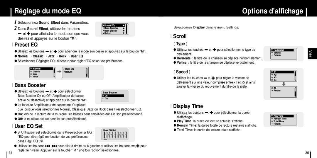 Samsung YP-C1XBL/ELS, YP-C1Z/ELS, YP-C1X/ELS manual Réglage du mode EQ, Options daffichage 