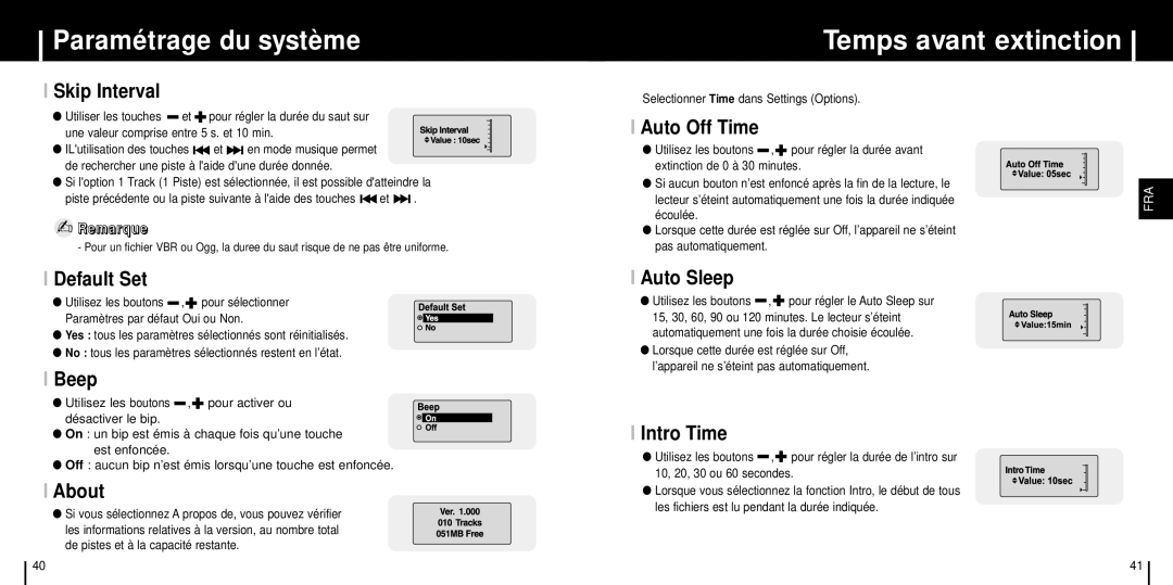 Samsung YP-C1XBL/ELS, YP-C1Z/ELS, YP-C1X/ELS manual Temps avant extinction 