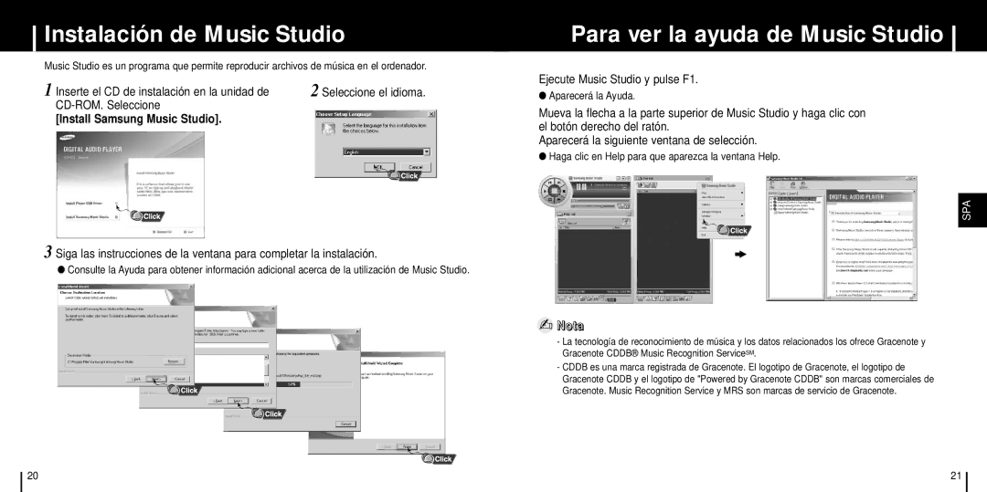 Samsung YP-C1X/ELS manual Instalación de Music Studio, Para ver la ayuda de Music Studio, Install Samsung Music Studio 