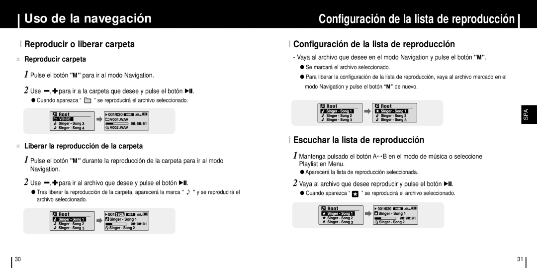 Samsung YP-C1X/ELS manual Reproducir o liberar carpeta, Configuración de la lista de reproducción 