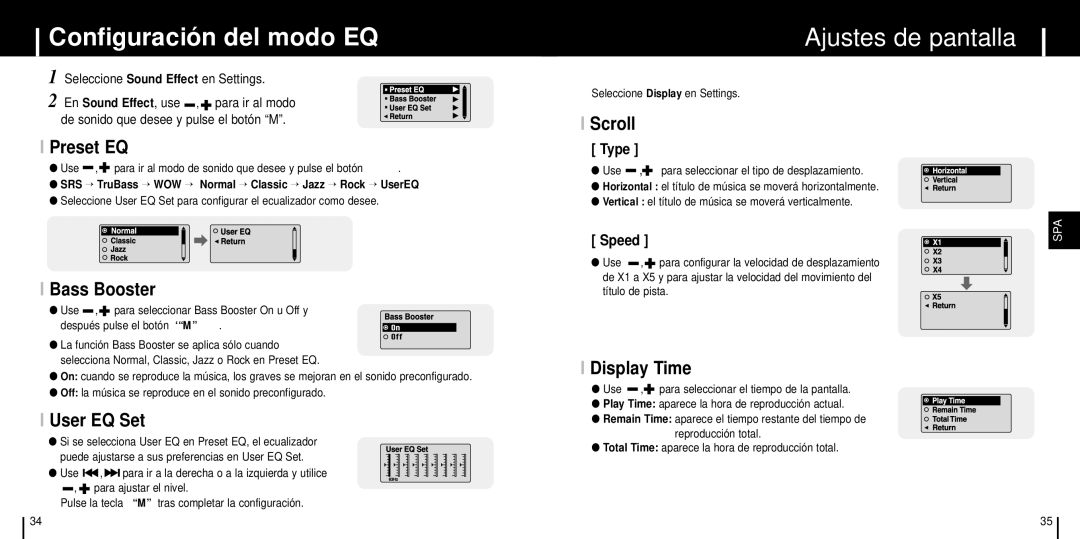 Samsung YP-C1X/ELS manual Configuración del modo EQ, Ajustes de pantalla 