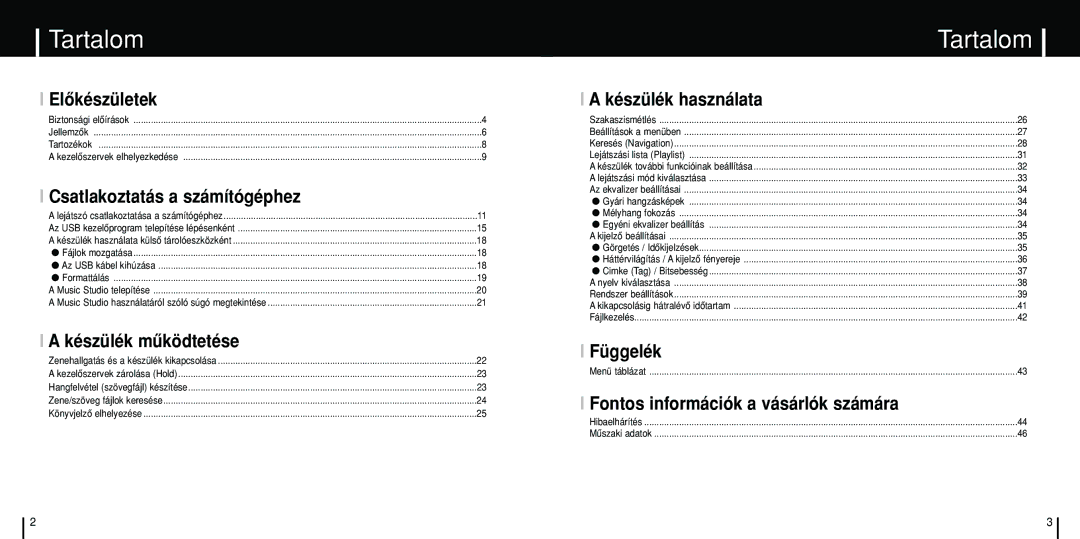 Samsung YP-C1V/ELS, YP-C1Z/ELS, YP-C1X/ELS manual Tartalom 