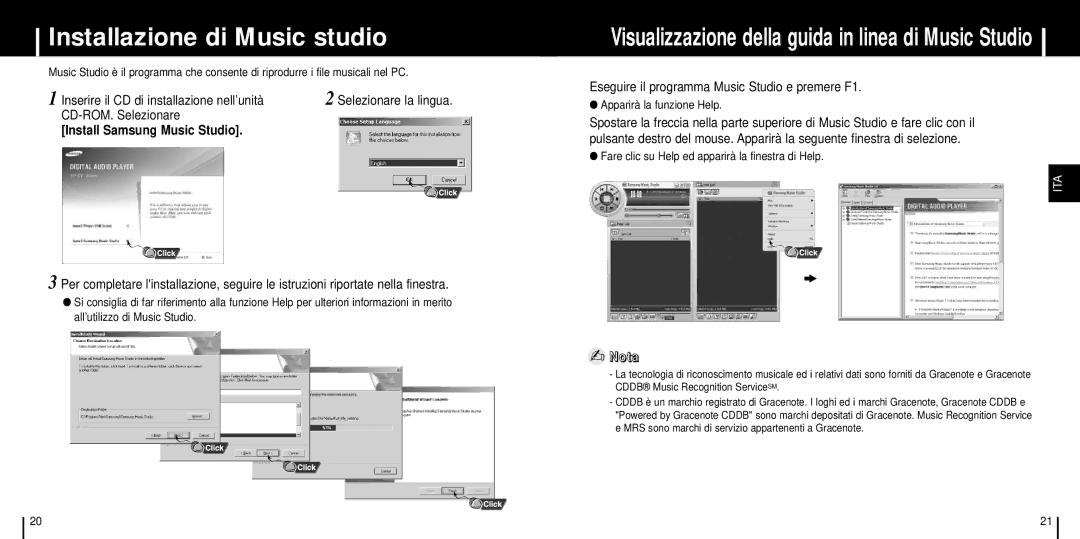 Samsung YP-C1Z/ELS manual Installazione di Music studio, Inserire il CD di installazione nell’unità, CD-ROM. Selezionare 