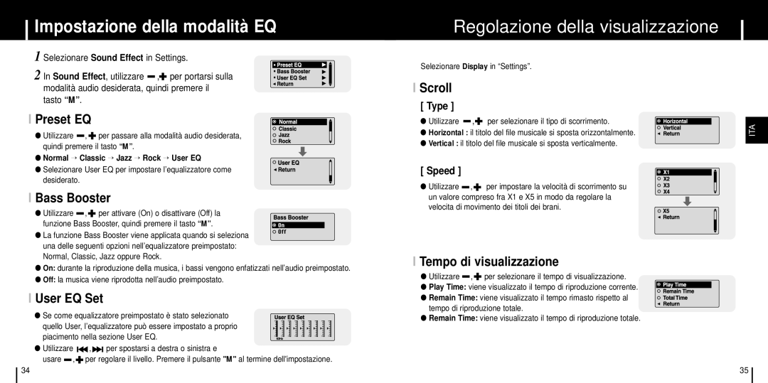 Samsung YP-C1Z/ELS manual Impostazione della modalità EQ, Regolazione della visualizzazione 