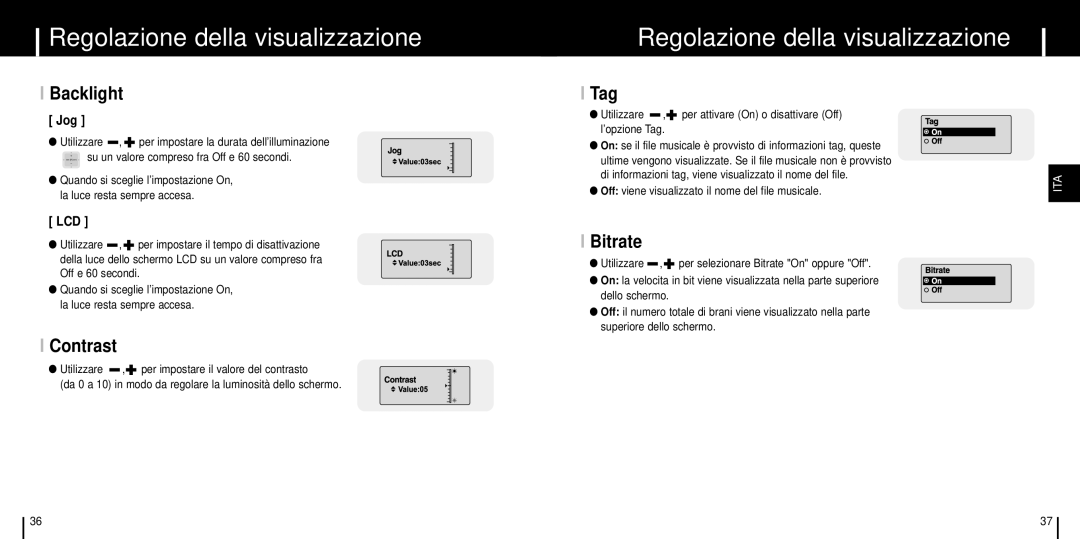 Samsung YP-C1Z/ELS manual Backlight, Contrast, Tag, Bitrate 