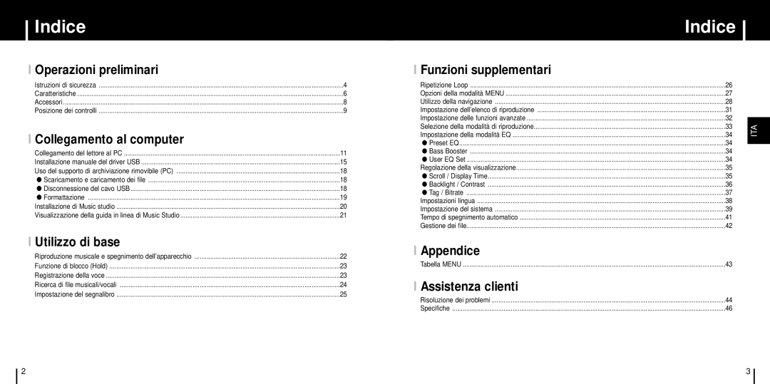 Samsung YP-C1Z/ELS manual Indice 