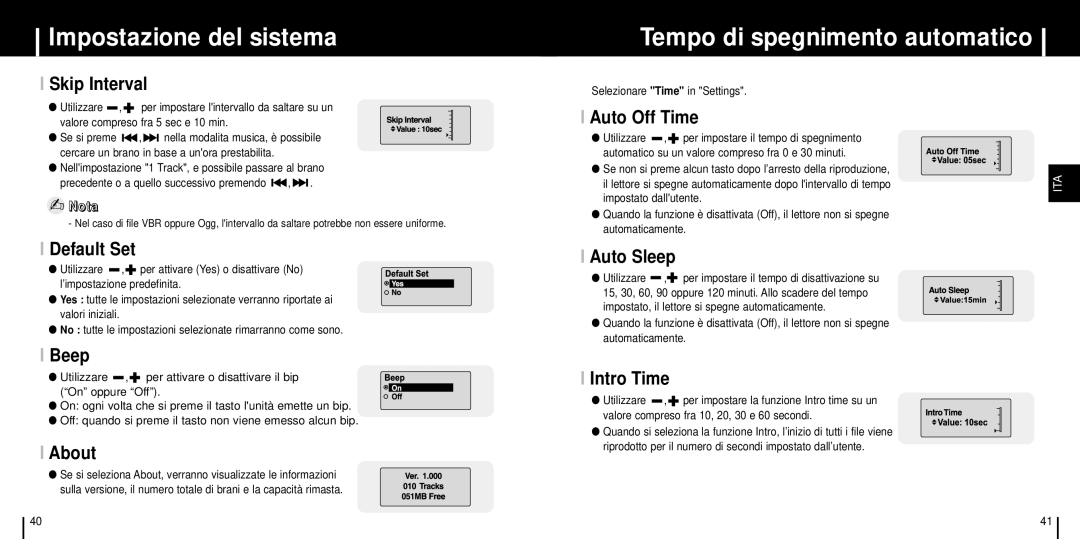 Samsung YP-C1Z/ELS manual Tempo di spegnimento automatico 