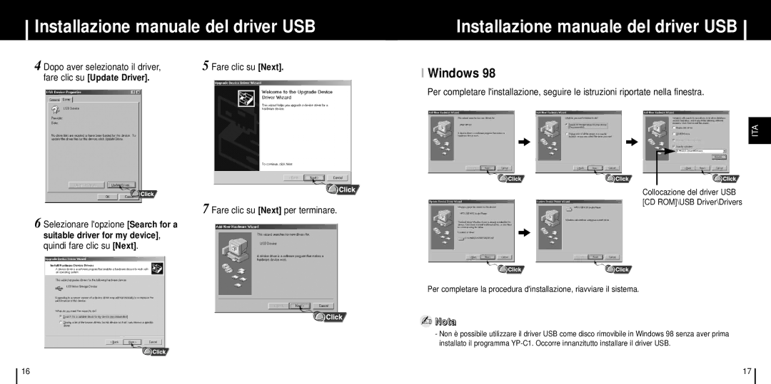 Samsung YP-C1Z/ELS manual Windows, Dopo aver selezionato il driver 