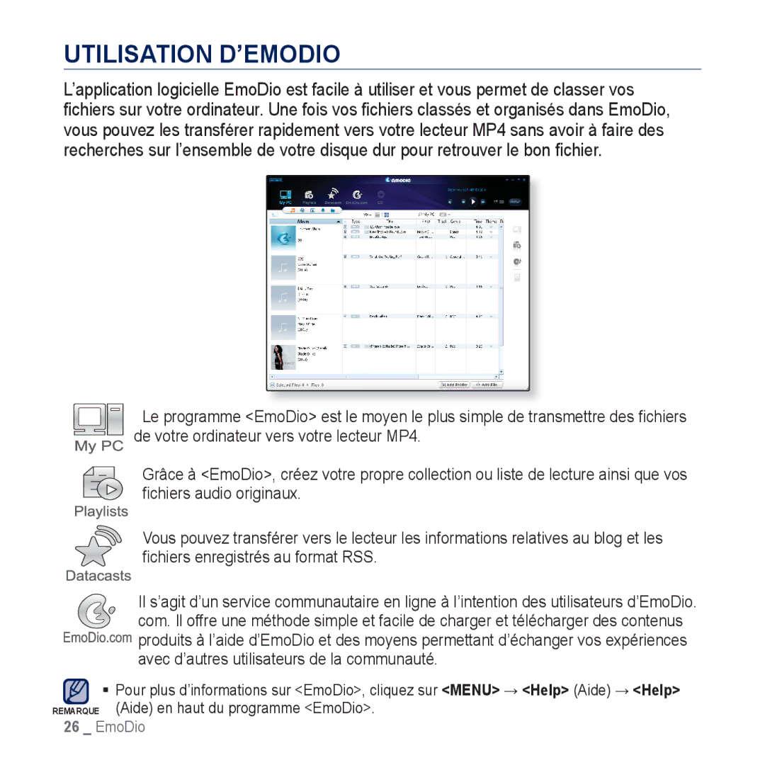 Samsung YP-CP3ABB/XEF, YP-CP3AB/XEF manual Utilisation D’EMODIO 