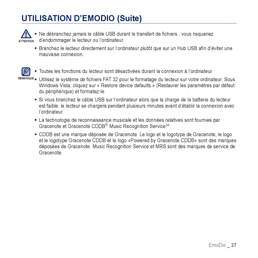 Samsung YP-CP3AB/XEF, YP-CP3ABB/XEF manual Utilisation D’EMODIO Suite 