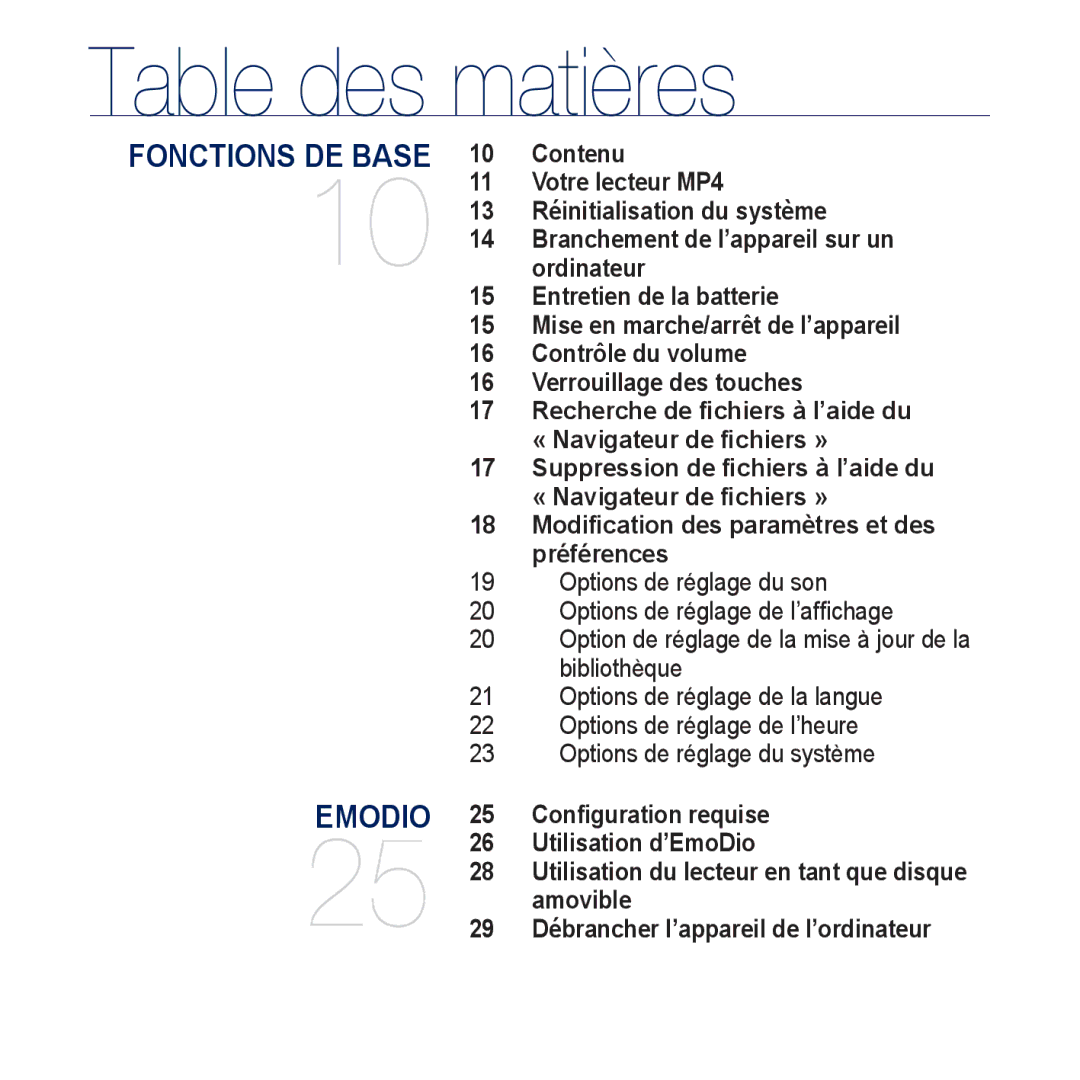 Samsung YP-CP3ABB/XEF, YP-CP3AB/XEF manual Table des matières 