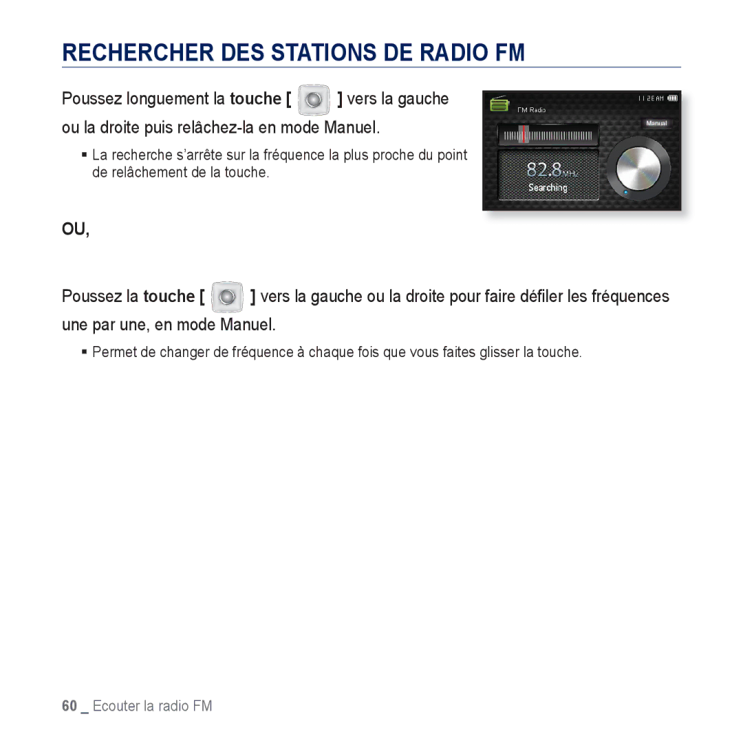 Samsung YP-CP3ABB/XEF, YP-CP3AB/XEF manual Rechercher DES Stations DE Radio FM 